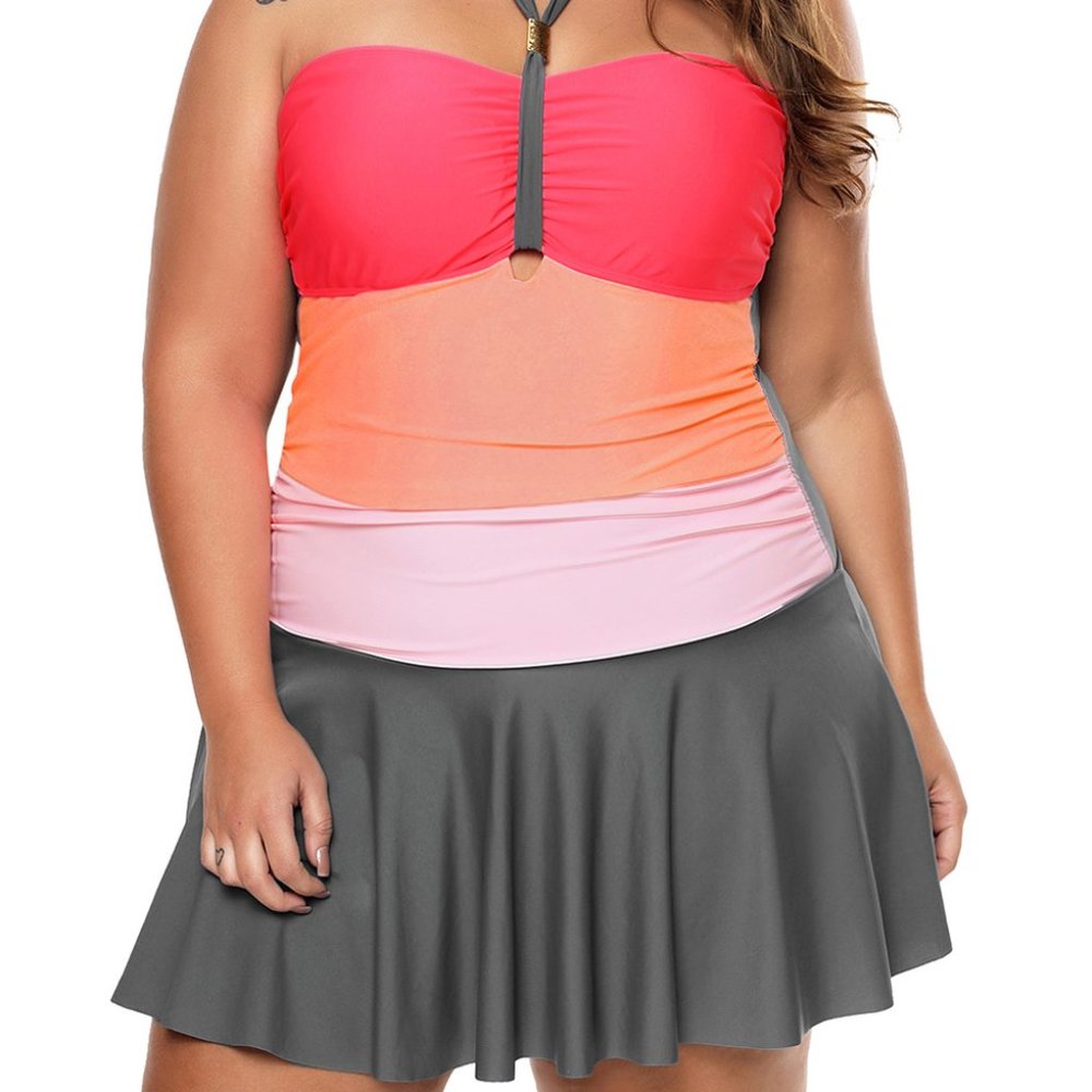 Orange Color Gradient Sweet Halter Swimdress
